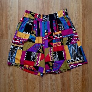 🧡VTG 80s 90s Colorful Funky Print Rayon Shorts